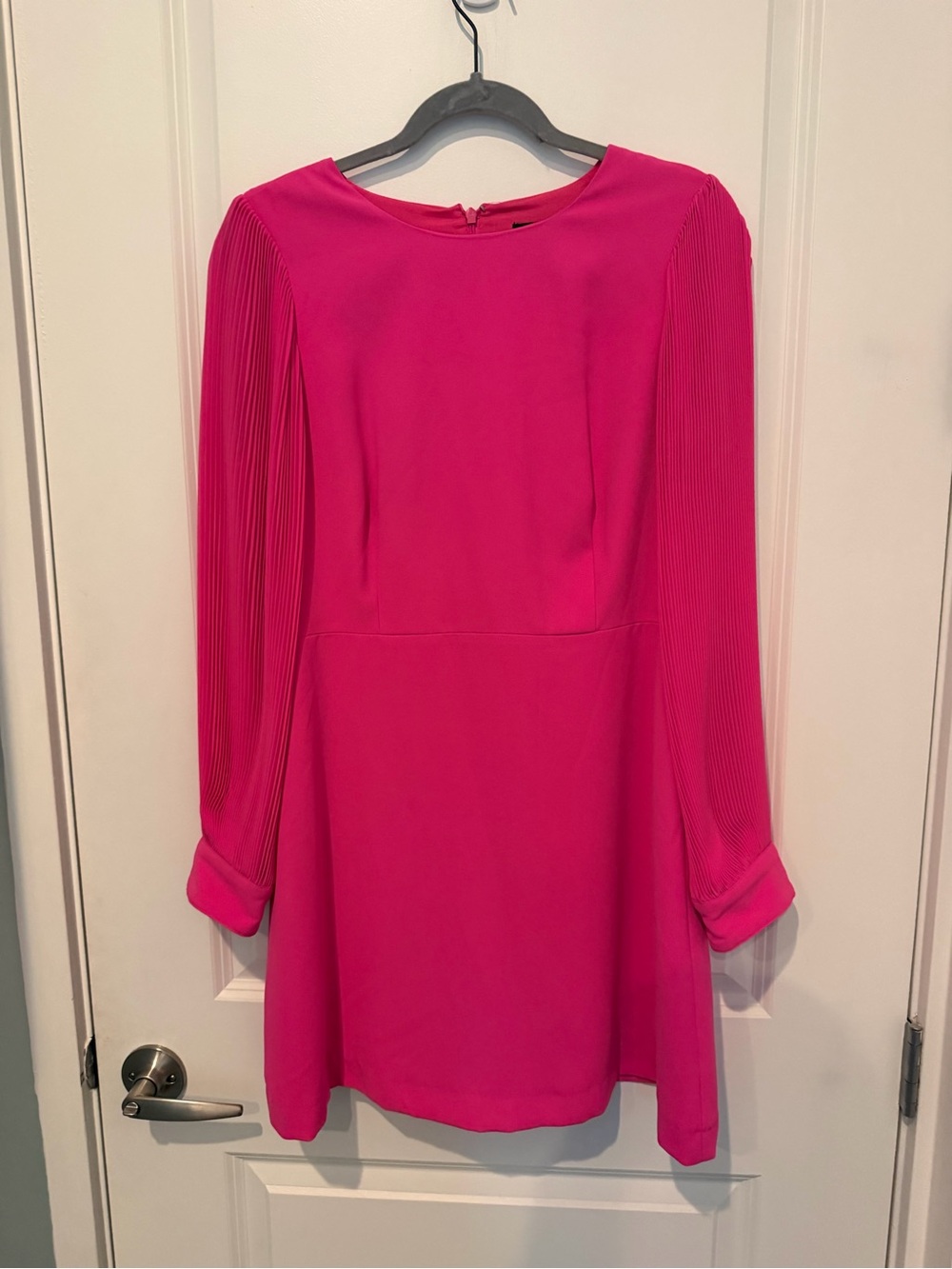 J.Crew Women's Fuchsia Long-Sleeve Pleated-Sleeve Mini Dress
